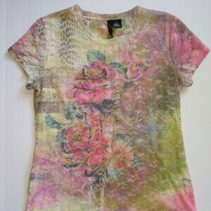 New Directions Mesh Flower Print Top Size XL